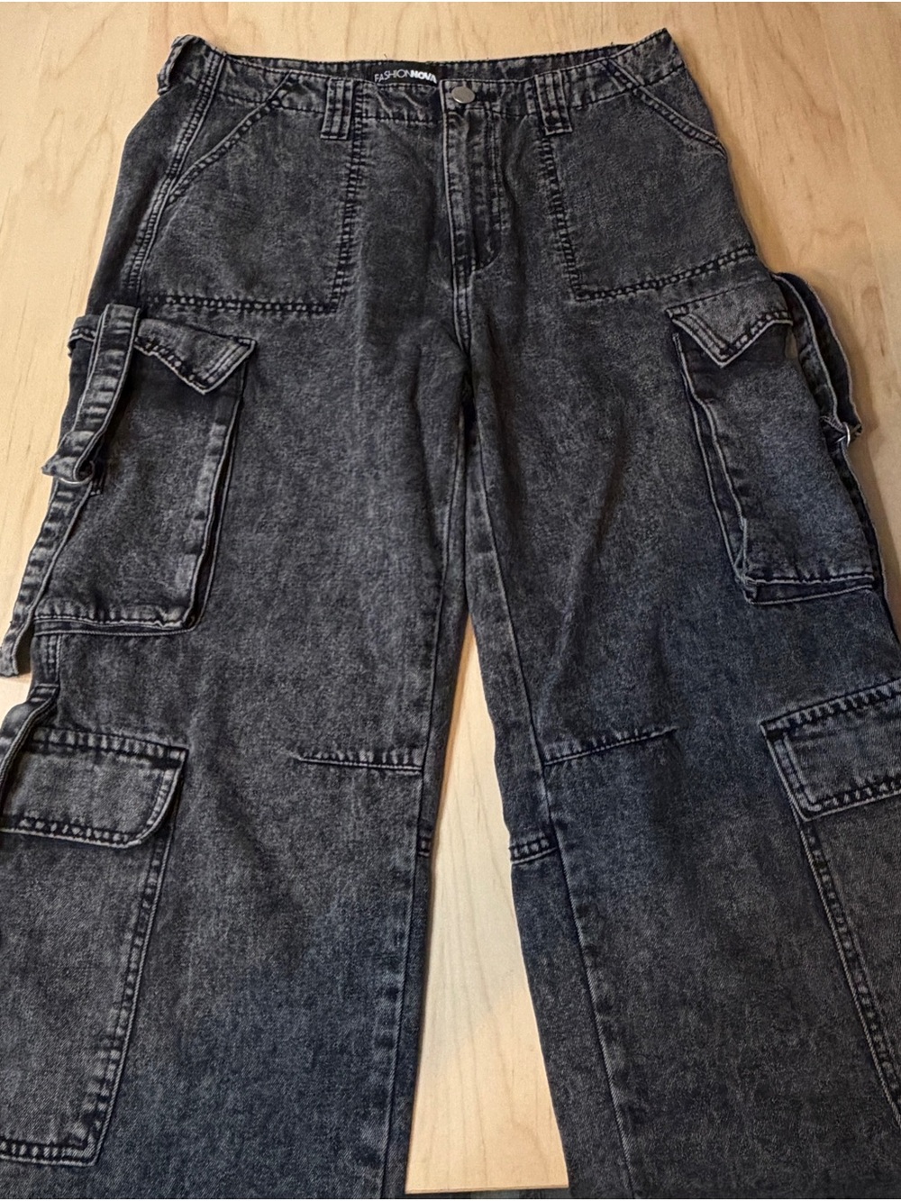 Fashion Nova Woman’s Black Washed Cargo Jeans